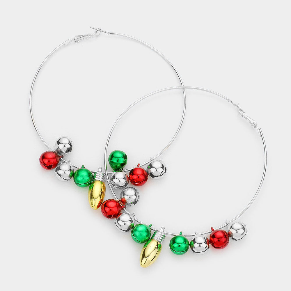 iLLASPARKZ Christmas Bell Bulb Charm Metal Hoop Earrings