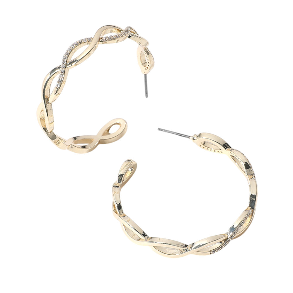 iLLASPARKZ 14K Gold Plated CZ Stone Paved Twisted Hoop Earrings