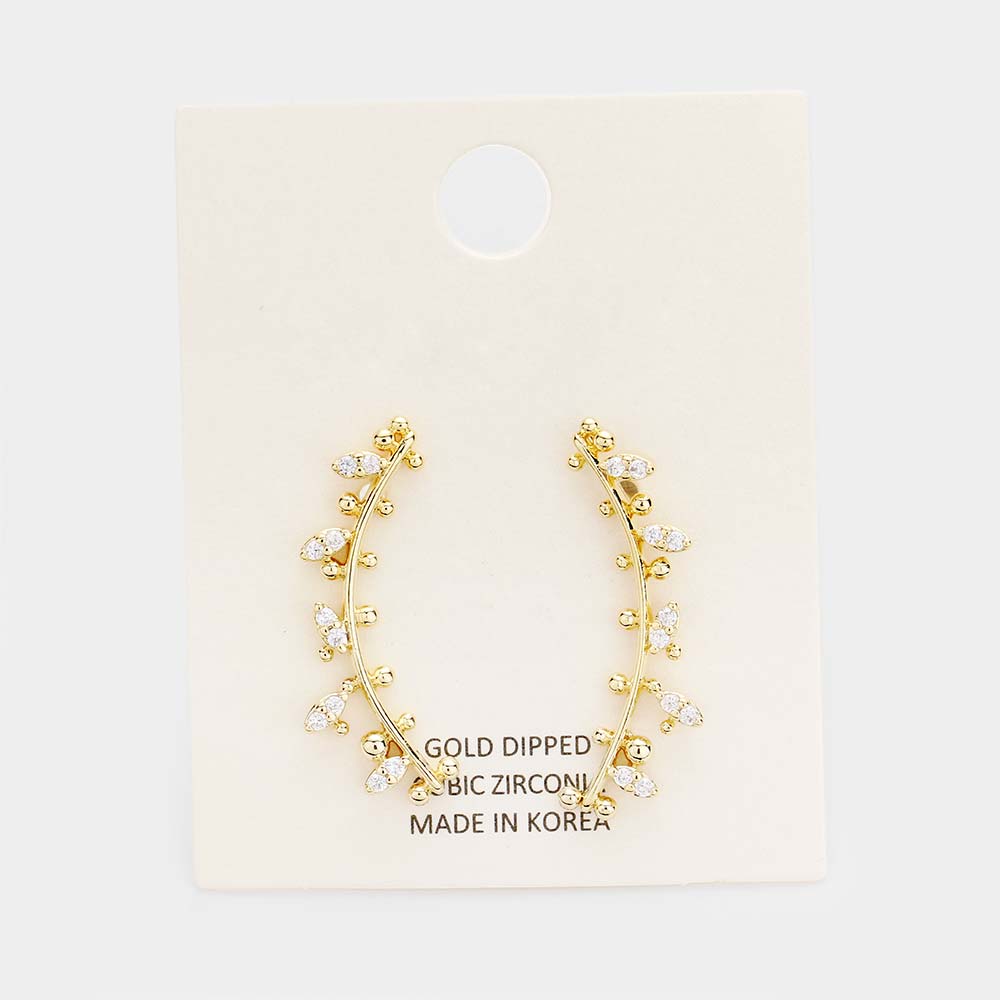 iLLASPARKZ Gold Dipped Cubic Zirconia Floral Sprout Drop Earrings