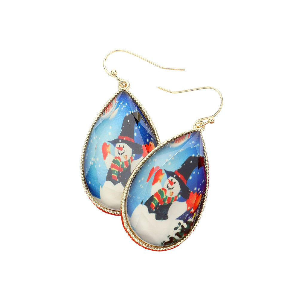 iLLASPARKZ Snowman Printed Teardrop Dangle Earrings