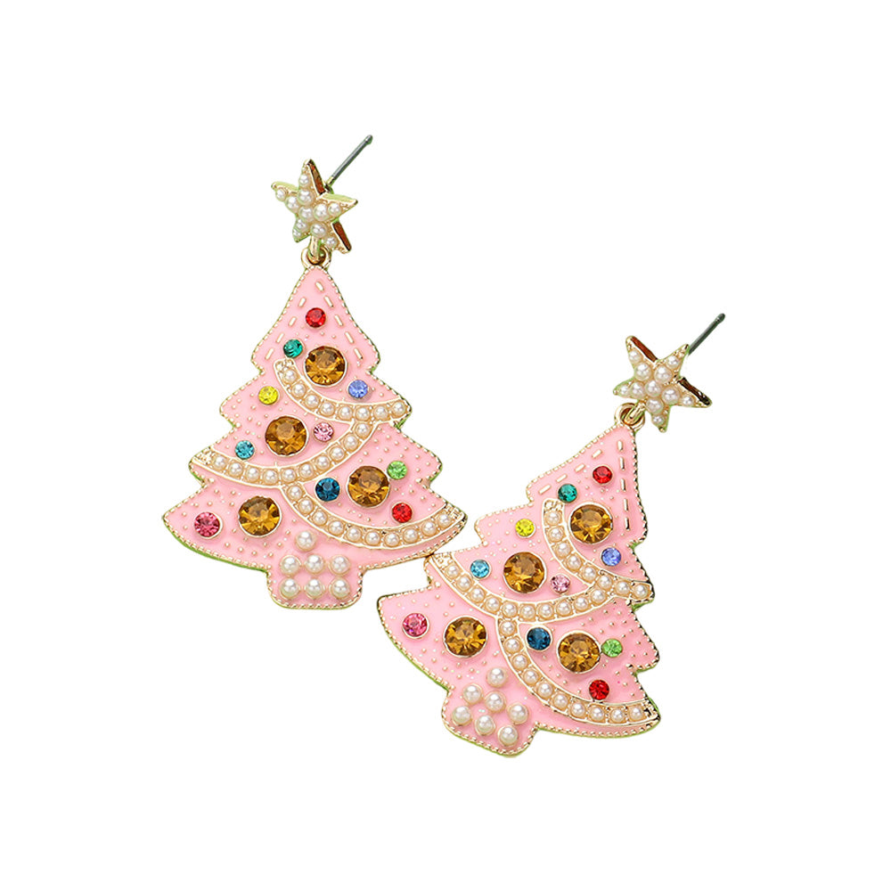 iLLASPARKZ Stone Embellished Enamel Christmas Tree Dangle Earrings