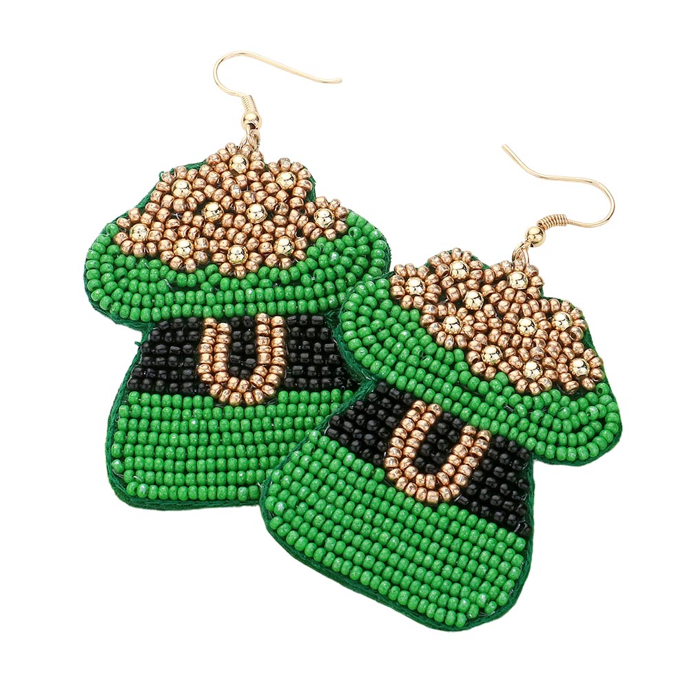 iLLASPARKZ Felt Back St Patricks Leprechaun Hat Beaded Dangle Earrings