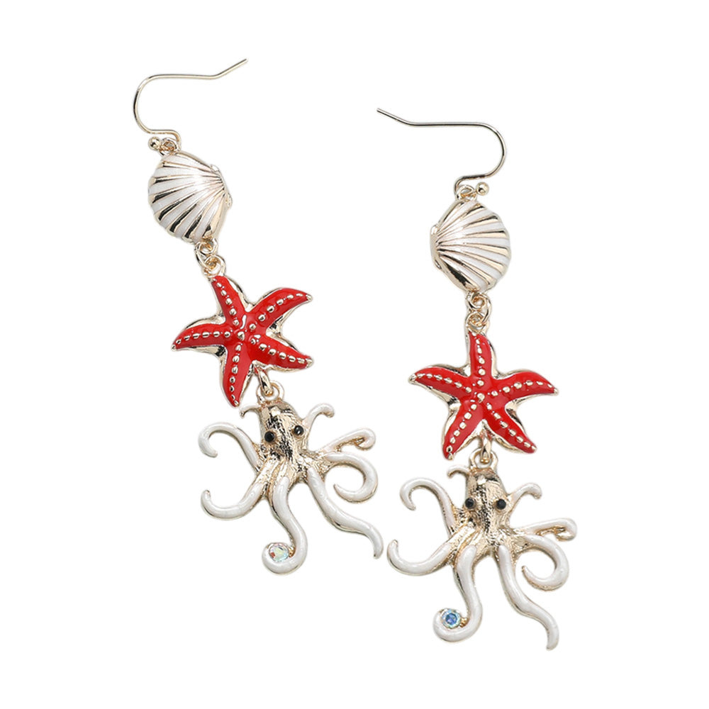 iLLASPARKZ Enamel Shell Starfish Octopus Link Dropdown Earrings