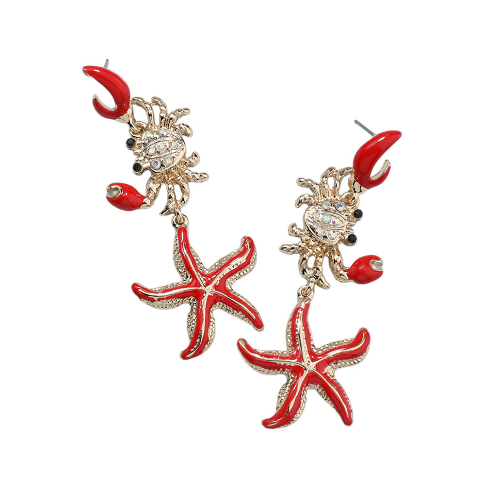 iLLASPARKZ Enamel Crab Starfish Link Dropdown Dangle Earrings