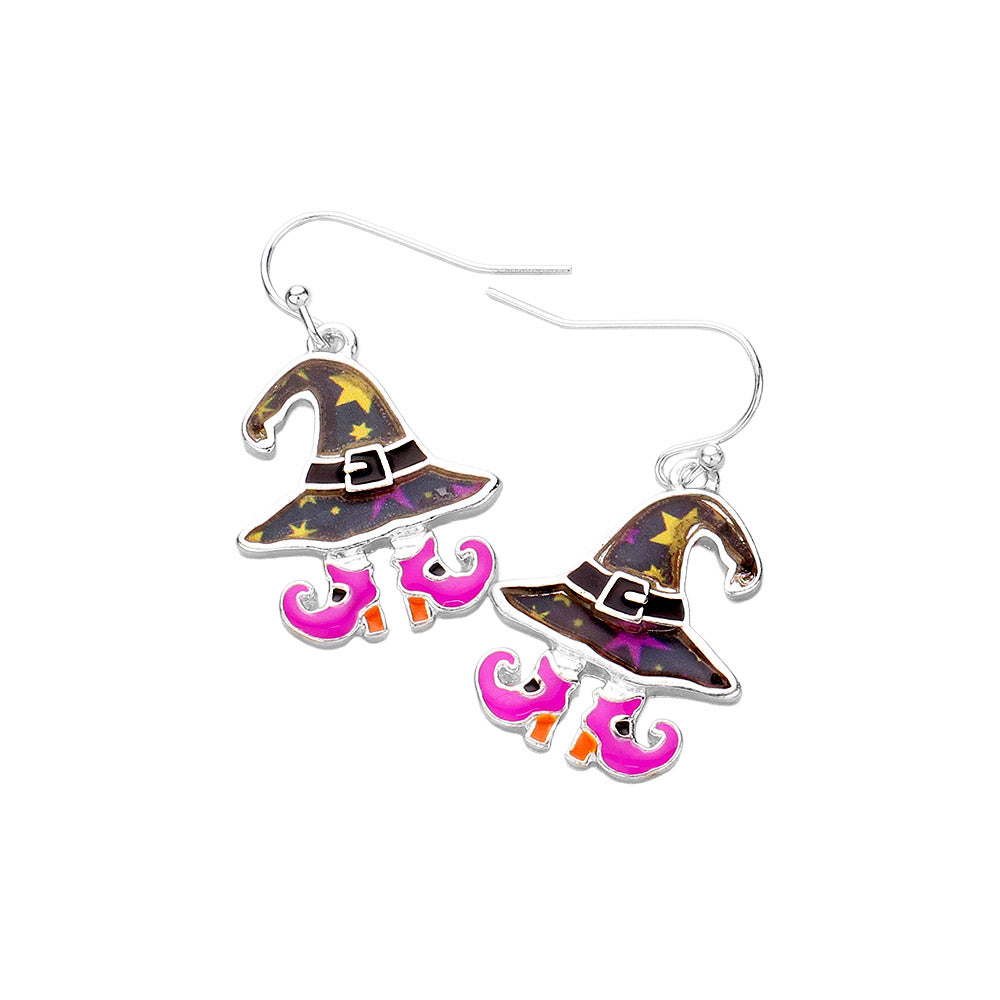 iLLASPARKZ Enamel Halloween Witch Hat Boots Dangle Earrings