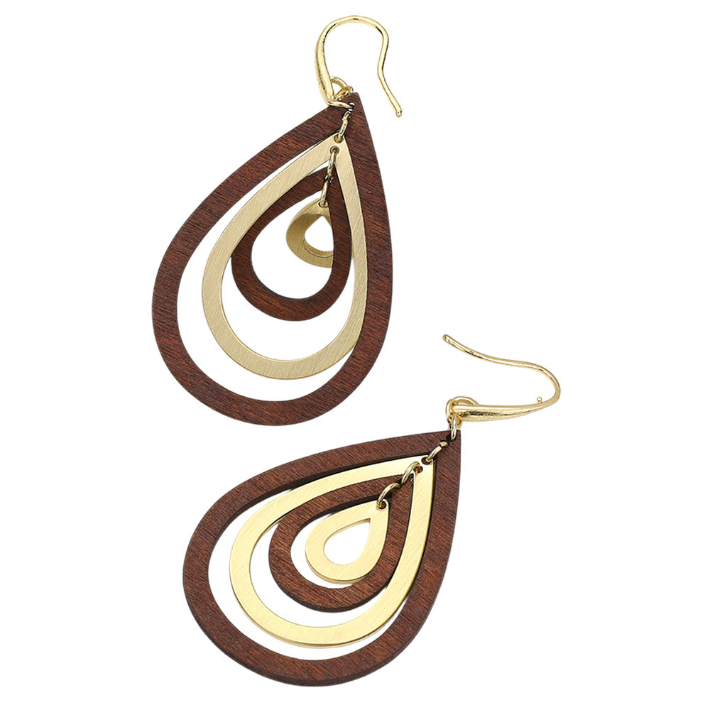 iLLASPARKZ Wood Metal Teardrop Layered Dangle Earrings