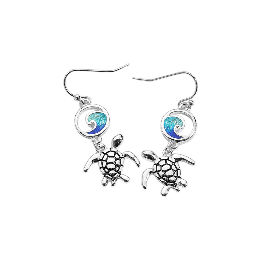 iLLASPARKZ Enamel Wave Antique Metal Sea Turtle Link Dangle Earrings