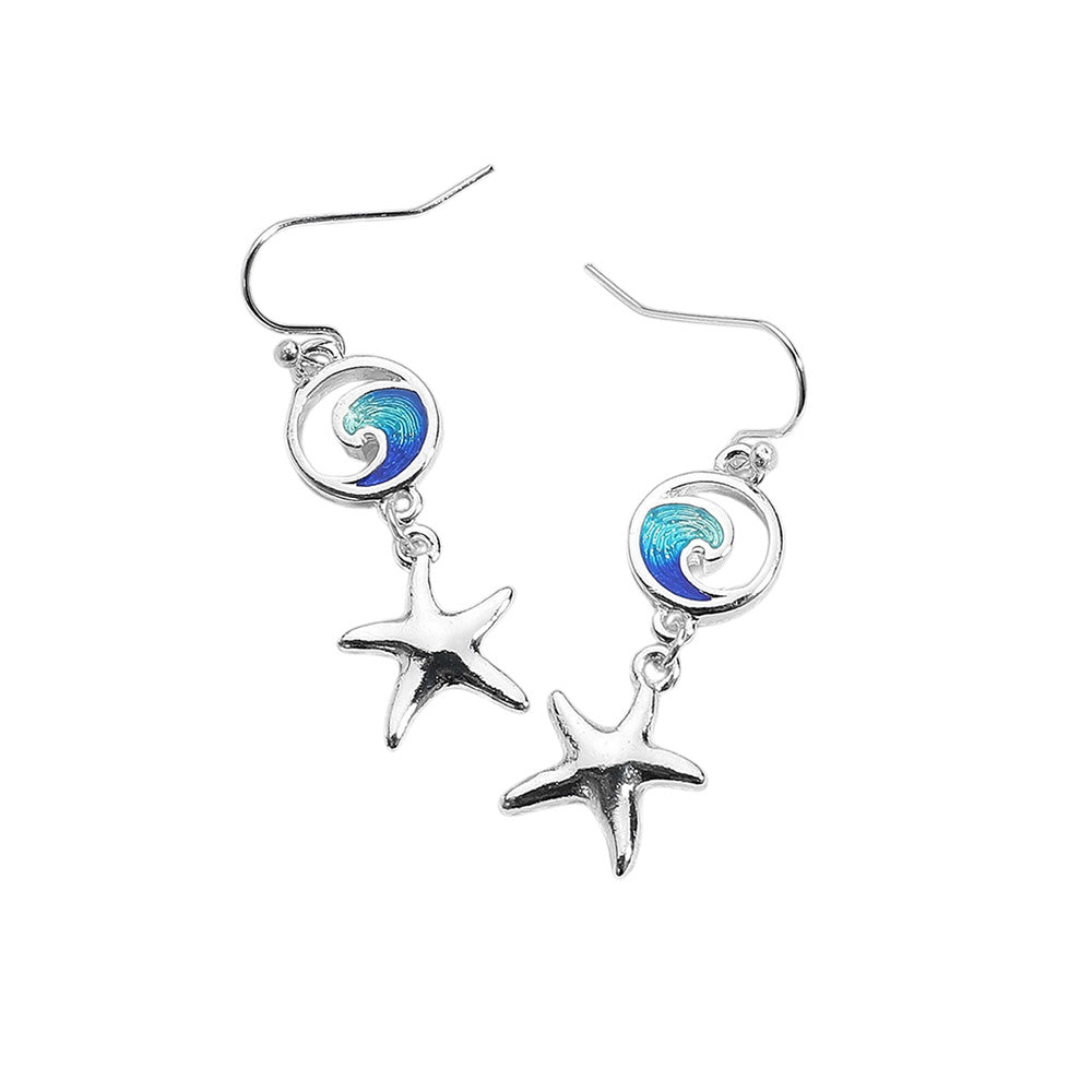 iLLASPARKZ Enamel Wave Metal Starfish Link Dangle Earrings