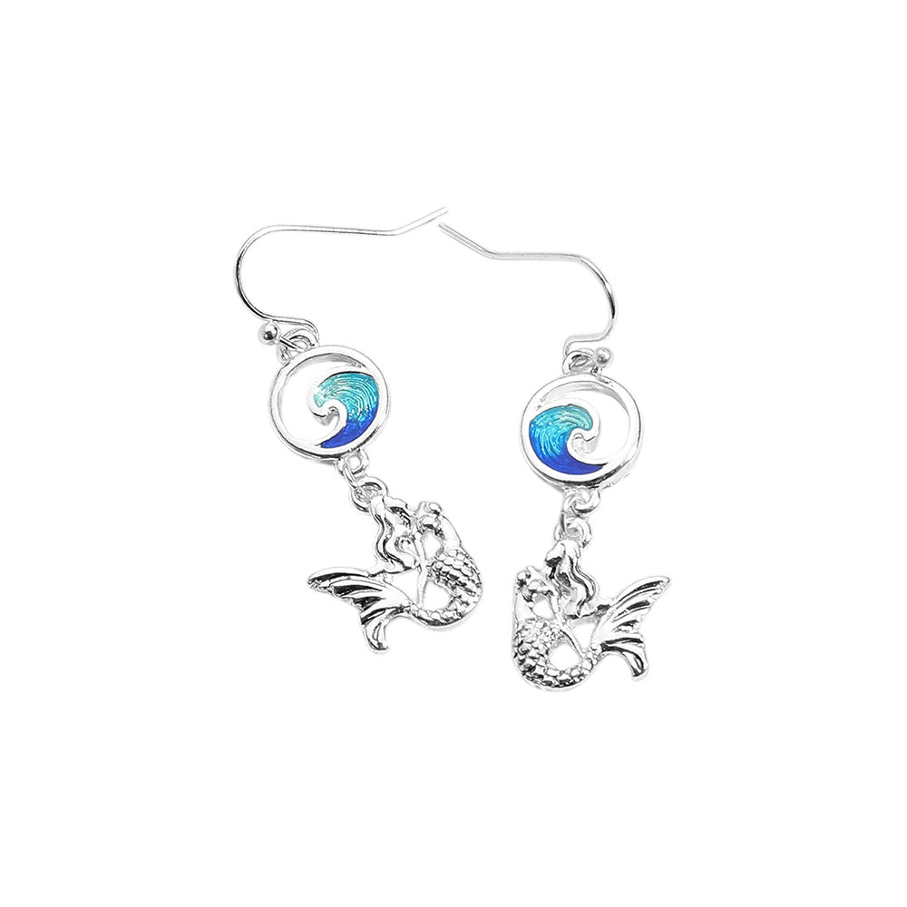 iLLASPARKZ Enamel Wave Antique Metal Mermaid Link Dangle Earrings