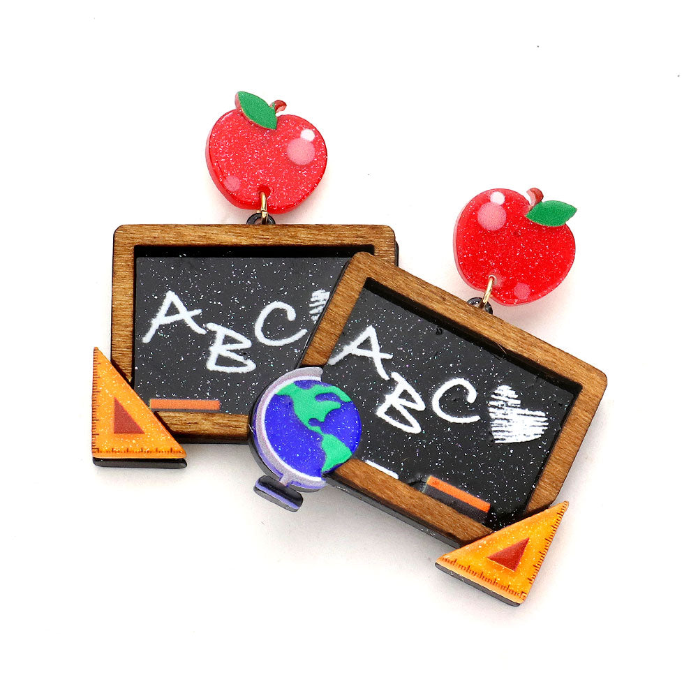 iLLASPARKZ Glittered Resin Apple ABC Heart Message Chalkboard Link Dangle Earrings