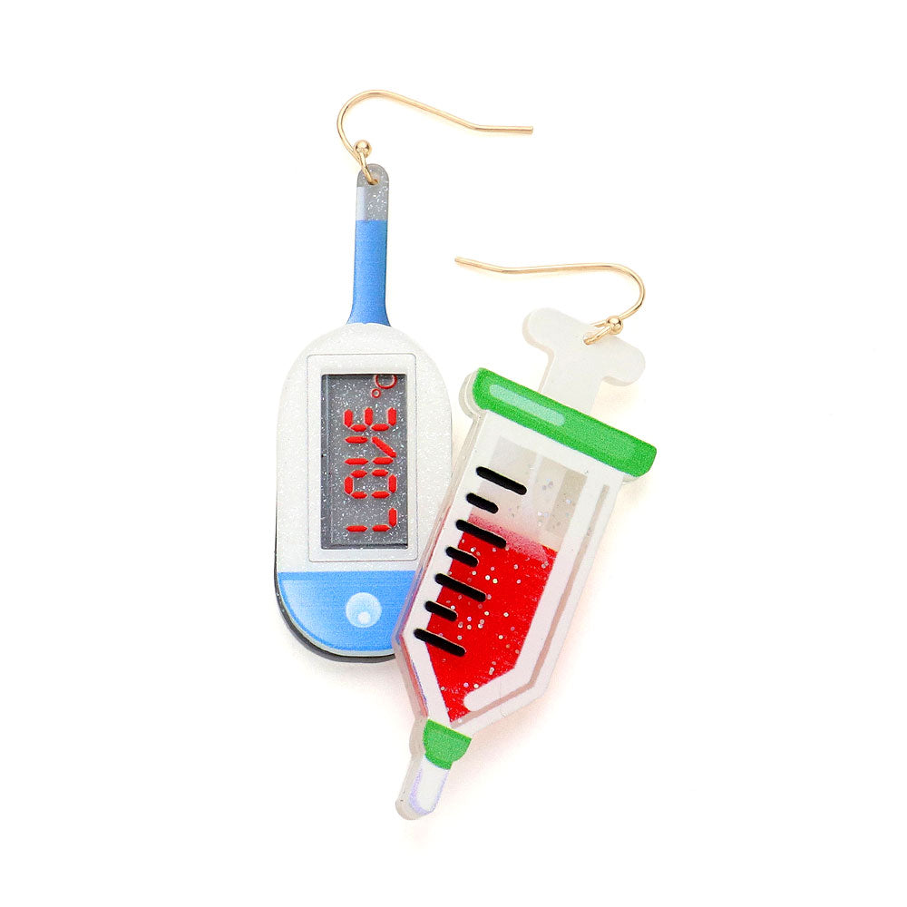 iLLASPARKZ Love Message Glittered Resin Thermometer Syringe Dangle Earrings