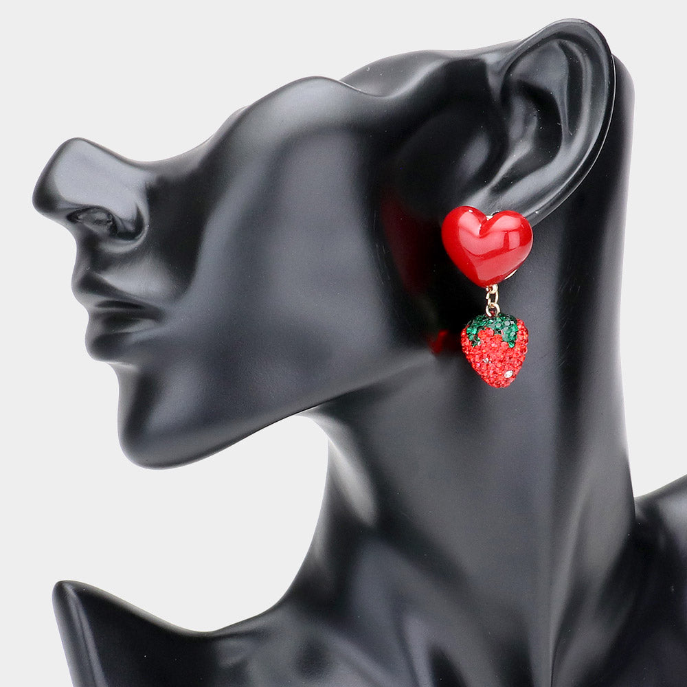 iLLASPARKZ Resin Heart Rhinestone Embellished Strawberry Link Dangle Earrings