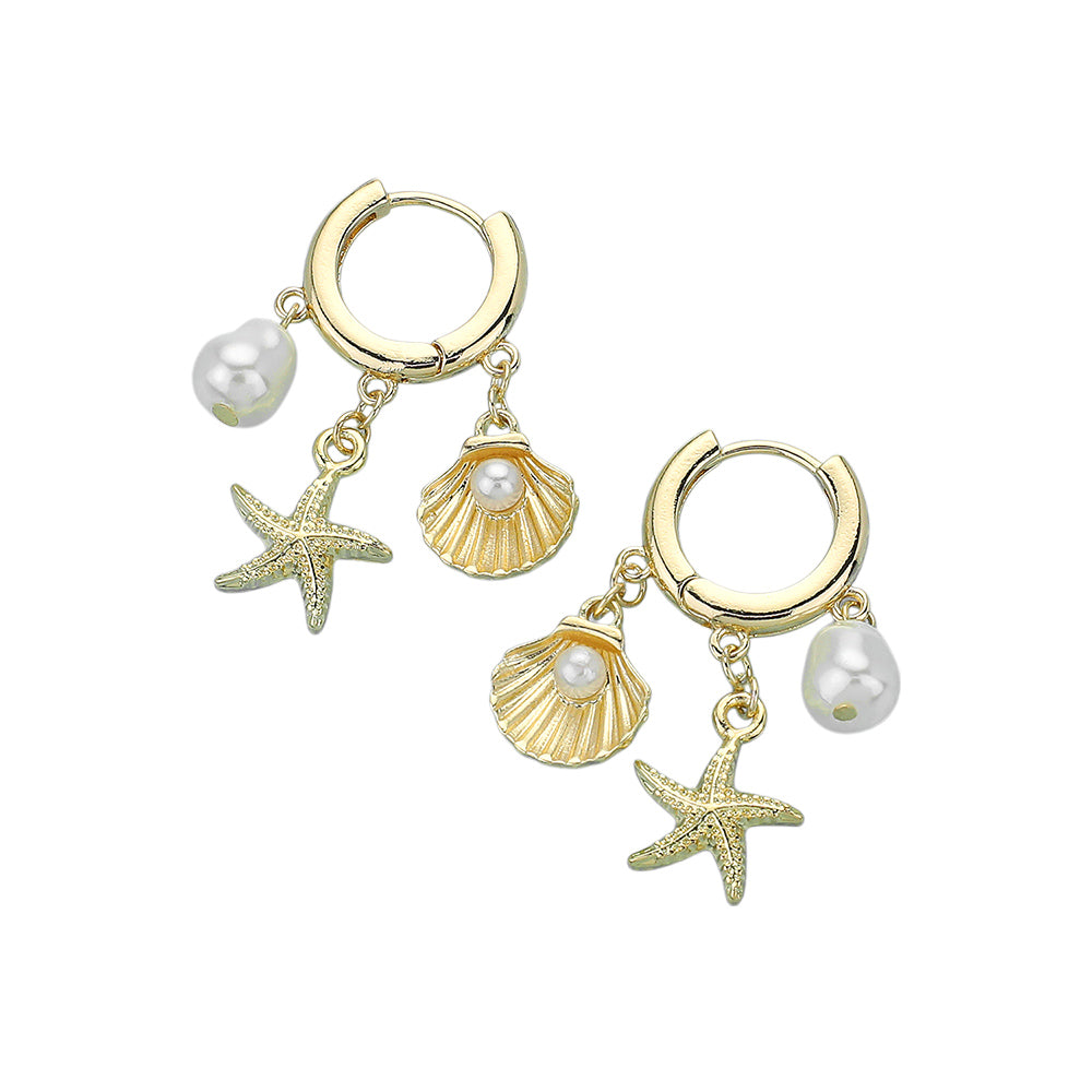 iLLASPARKZ Pearl Shell Starfish Charm Dangle Huggie Earrings