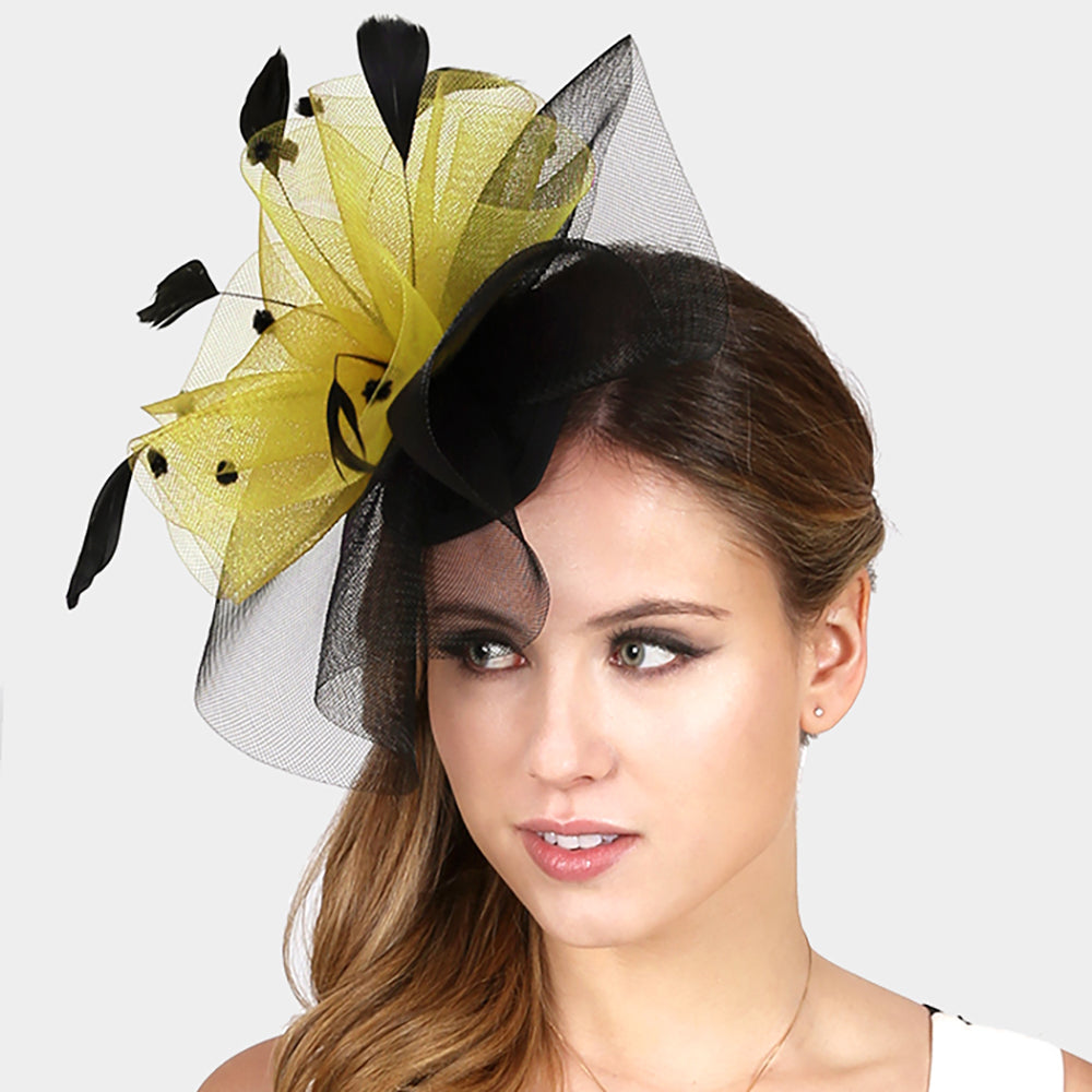 iLLASPARKZ Two Tone Dotted Ruffle Mesh Feather Fascinator / Headband