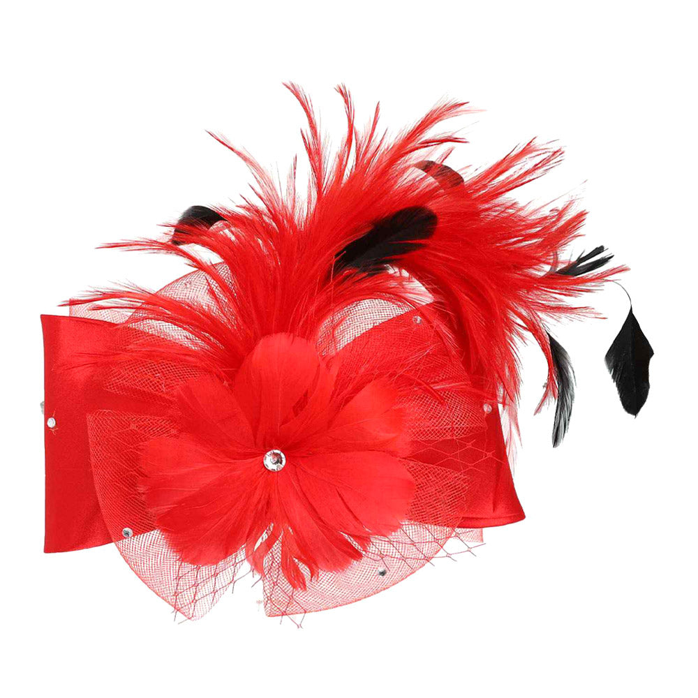 iLLASPARKZ Flower Bow Mesh Feather Pointed Fascinator / Hat