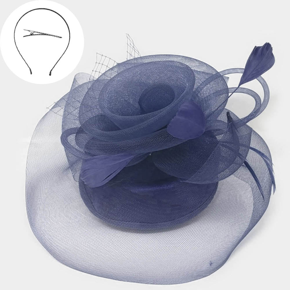 iLLASPARKZ Rosette Feather Embellished Mesh Fascinator