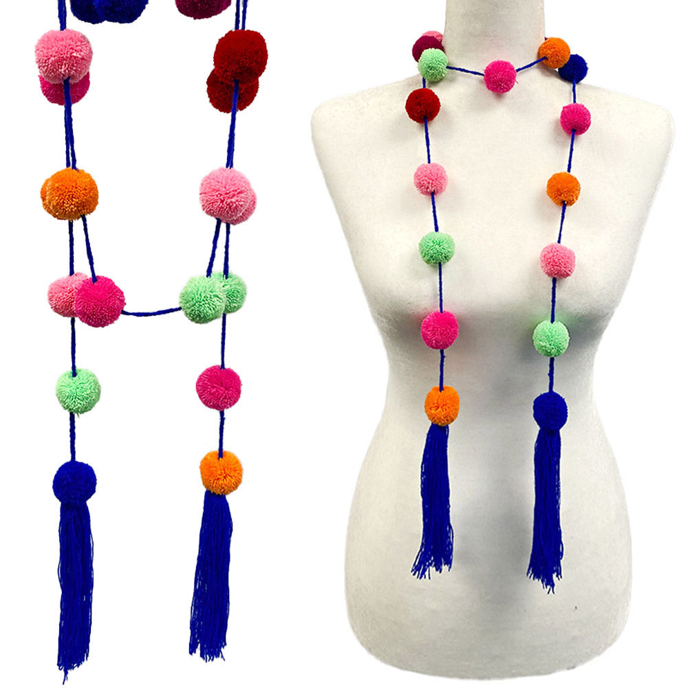 iLLASPARKZ Pom Pom Station Tassel Long Necklace