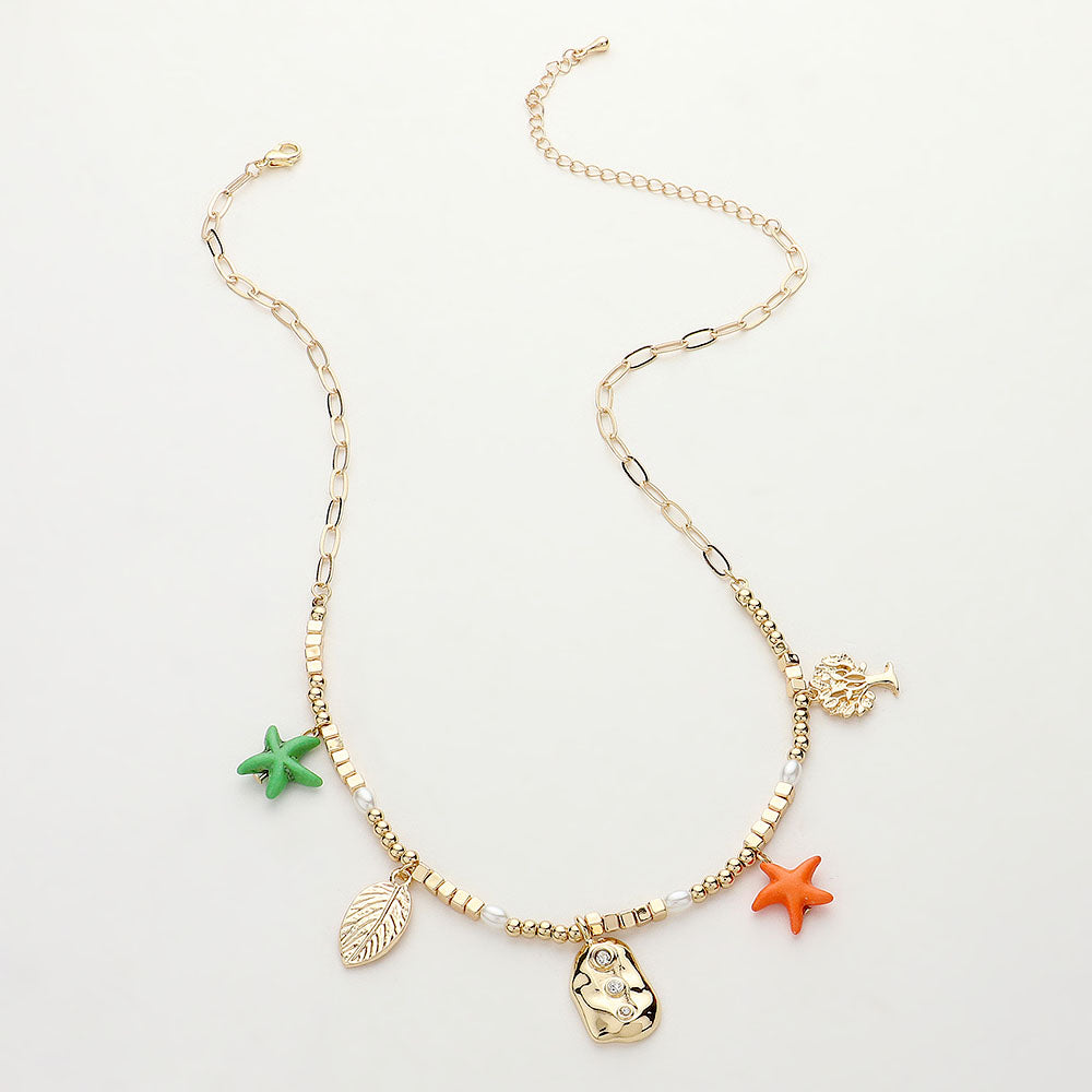 iLLASPARKZ Starfish Metal Leaf Tree of Life Plate Charm Necklace