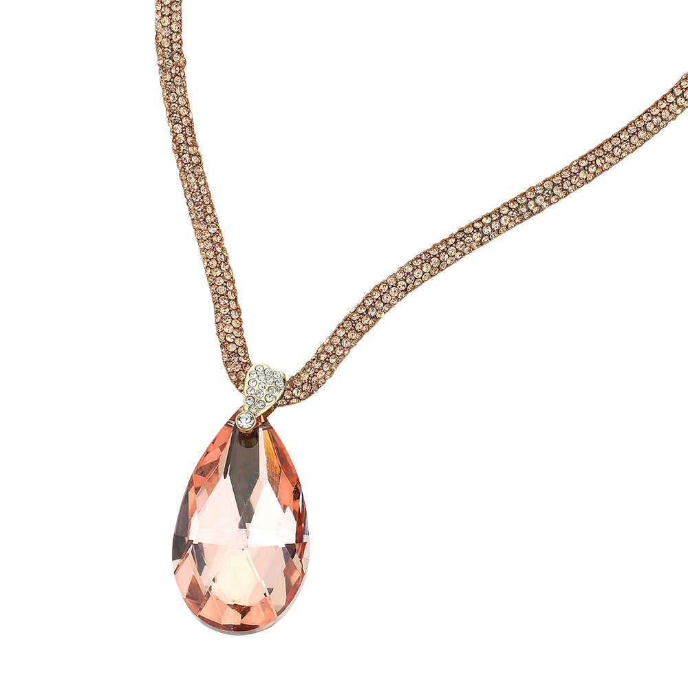 iLLASPARKZ Teardrop Faceted Stone Pendant Bling Studded Necklace