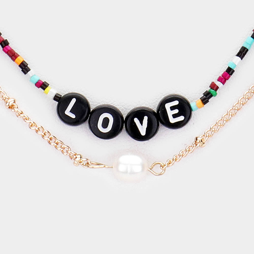 iLLASPARKZ Multi Color Bead Statement Love Pearl Layered Necklace