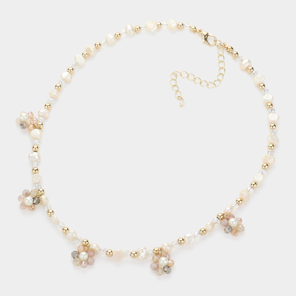 iLLASPARKZ Pearl Pointed Flower Beaded Station Necklace