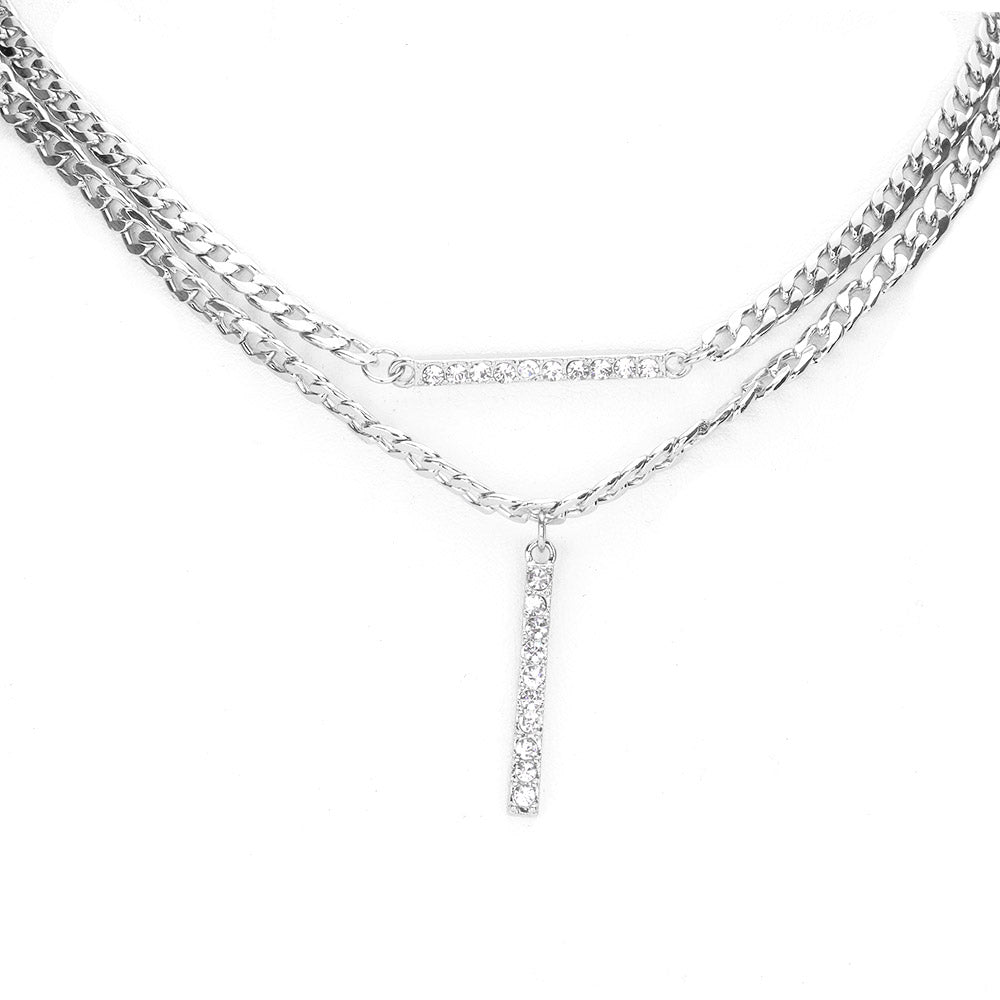 iLLASPARKZ Stone Embellished Bar Pendant Accented Double Layered Necklace