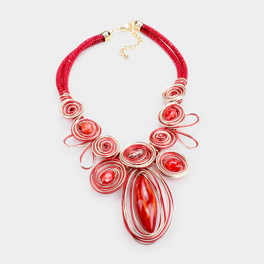 iLLASPARKZ Resin Gem Coil Wire Wrap Bib Necklace