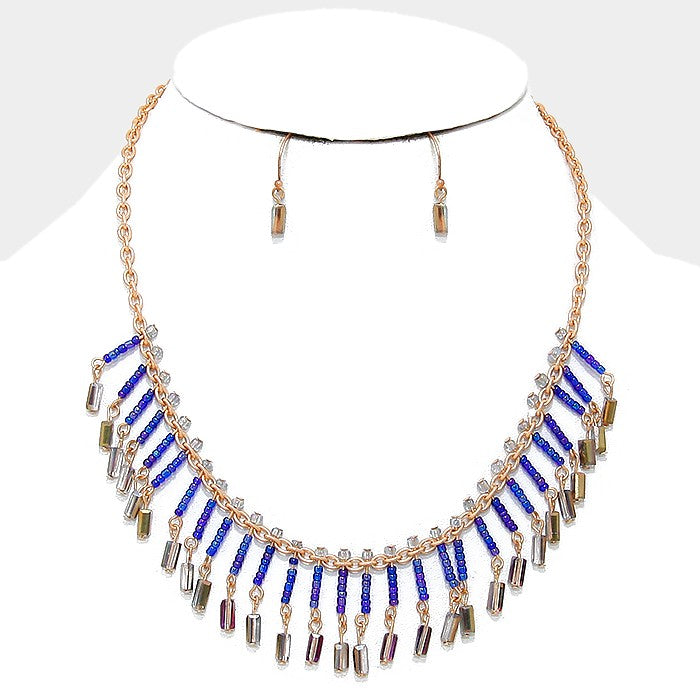 iLLASPARKZ Bead Fringe Fan Bib Necklace