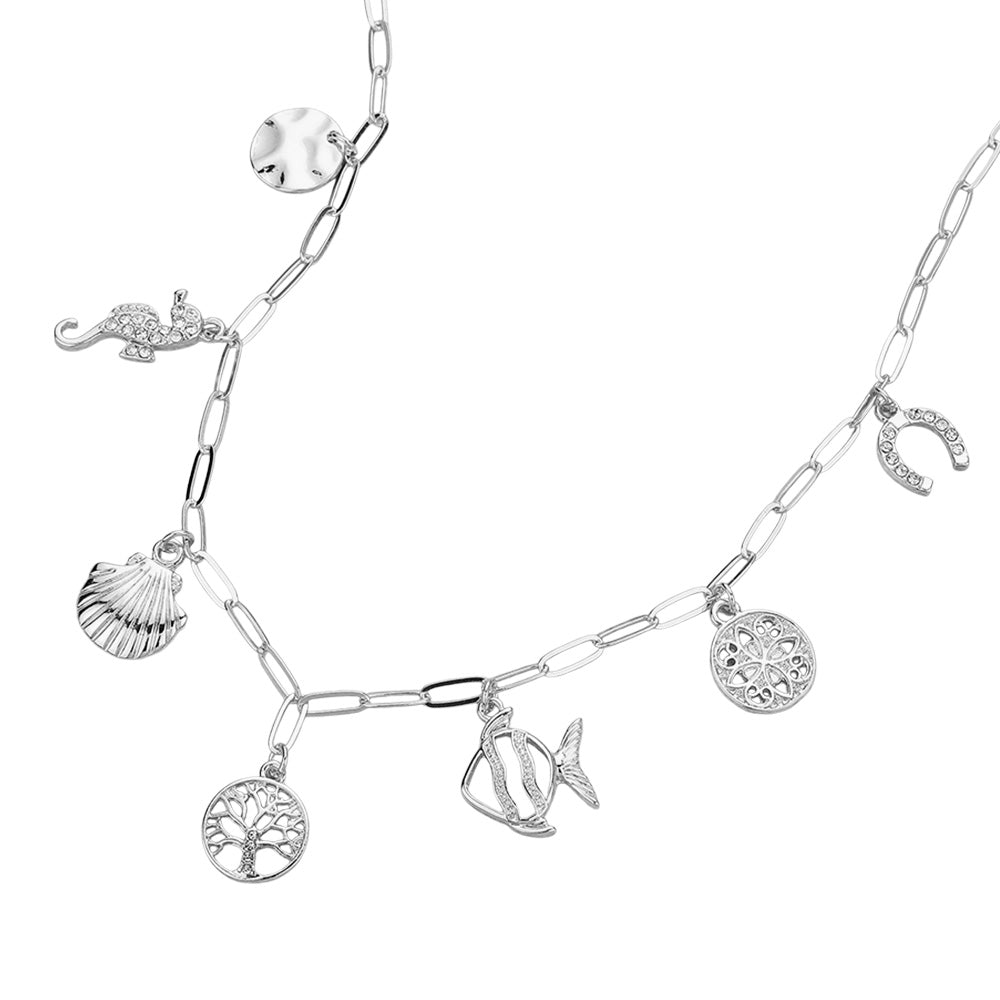 iLLASPARKZ Seahorse Shell Tree of Life Fish Horseshoe Charm Station Necklace