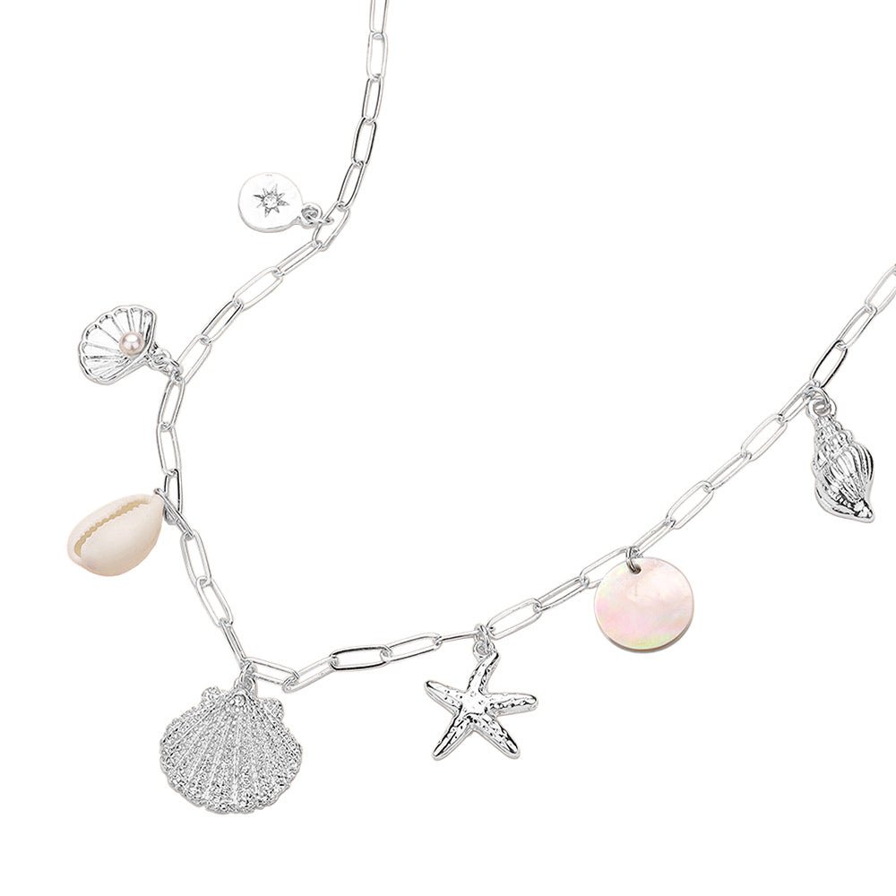 iLLASPARKZ Shell Starfish Puka Shell Charm Station Paperclip Chain Necklace