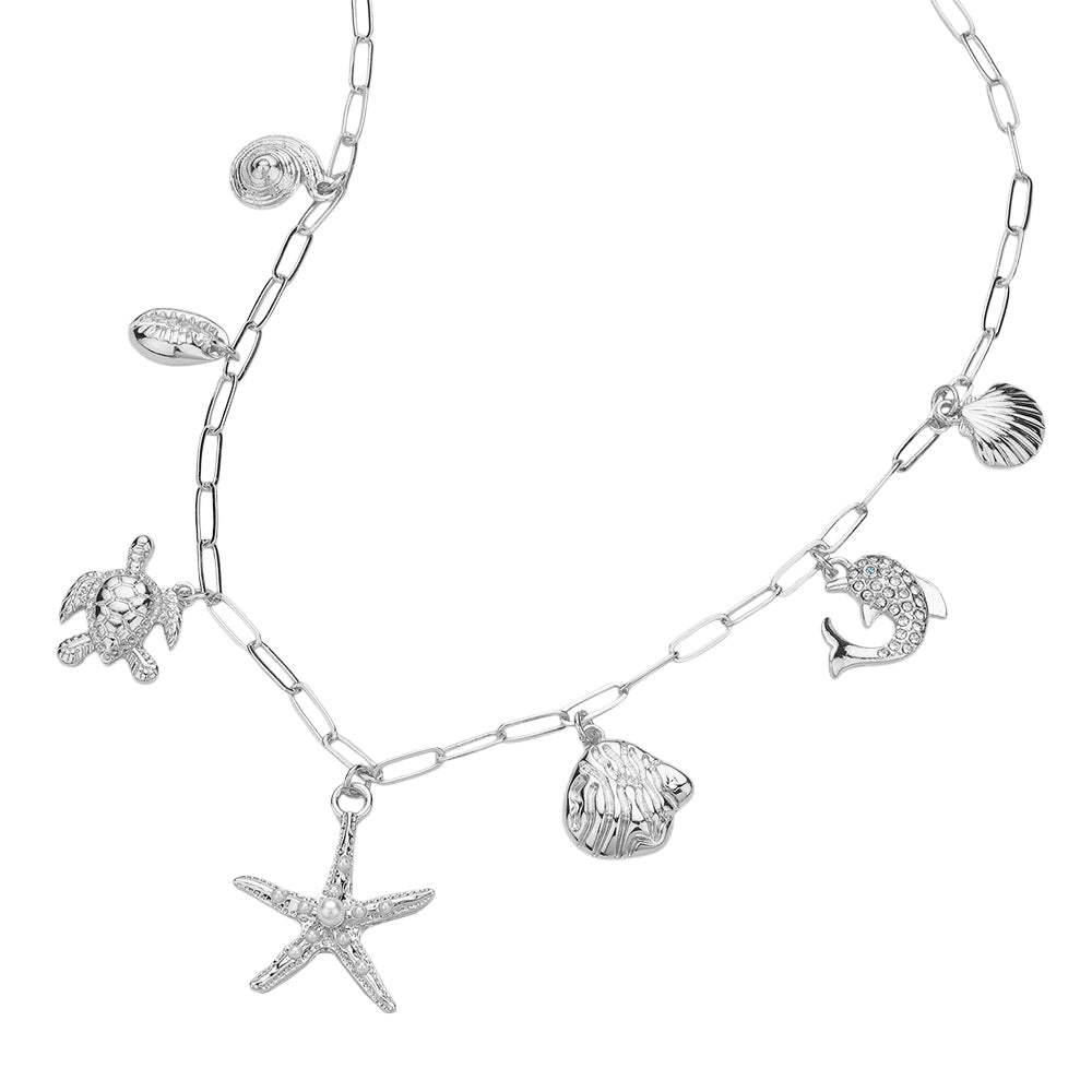 iLLASPARKZ Puka Shell Turtle Starfish Dolphin Charm Station Paperclip Chain Necklace