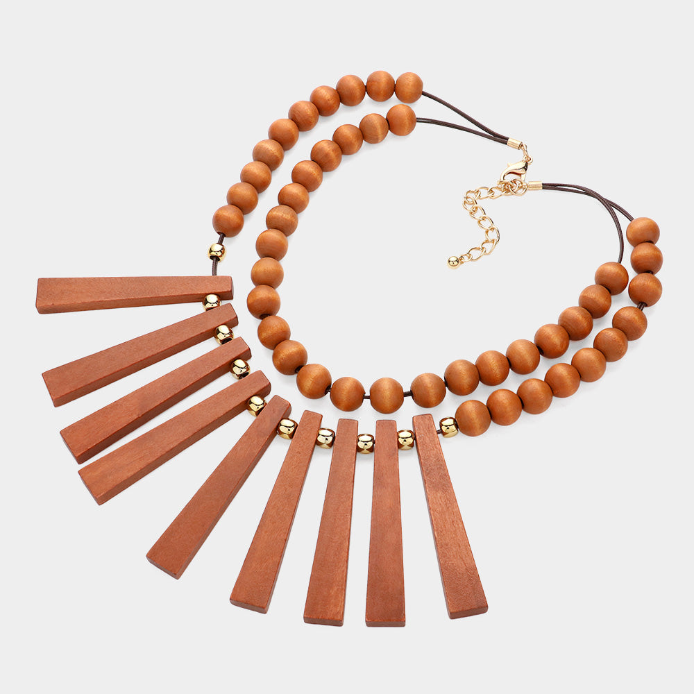 iLLASPARKZ Geometric Wood Bar Beaded Double Layered Necklace