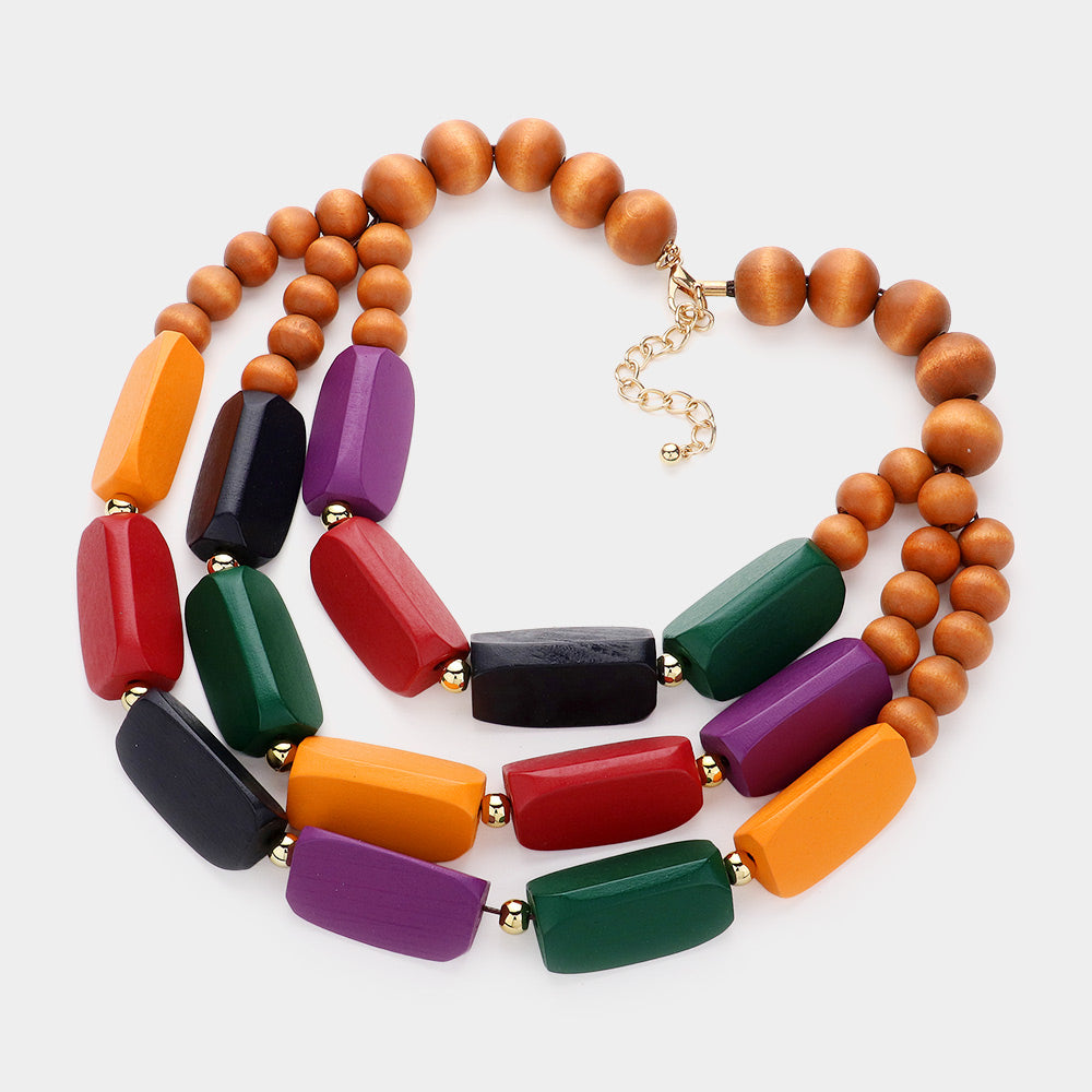 iLLASPARKZ Abstract Wooden Triple Layered Statement Necklace