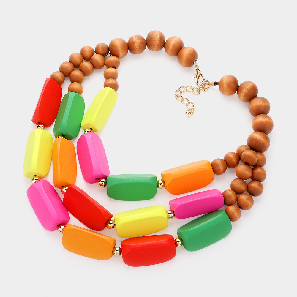 iLLASPARKZ Abstract Wooden Triple Layered Statement Necklace