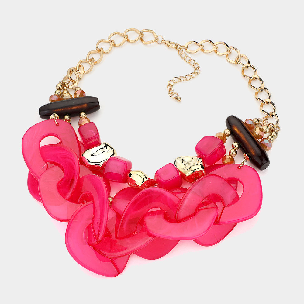 iLLASPARKZ Chunky Acetate Chain Link Strand Statement Necklace