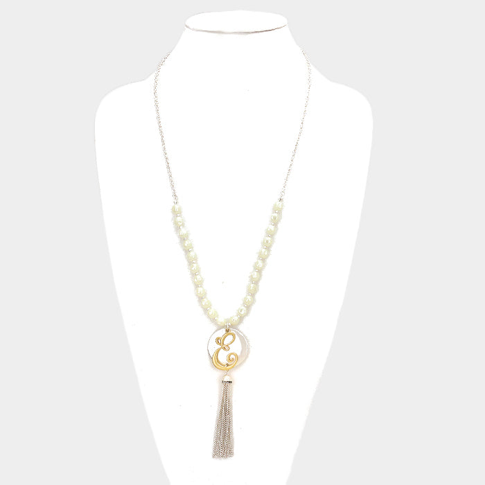 iLLASPARKZ 'E' Monogram tassel long necklace