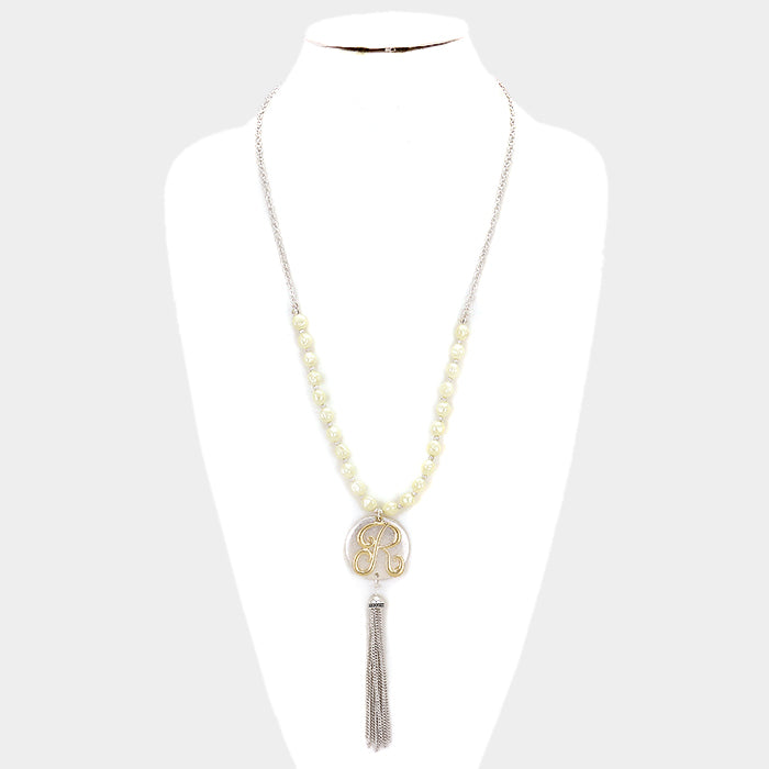 iLLASPARKZ 'R' Monogram tassel long necklace