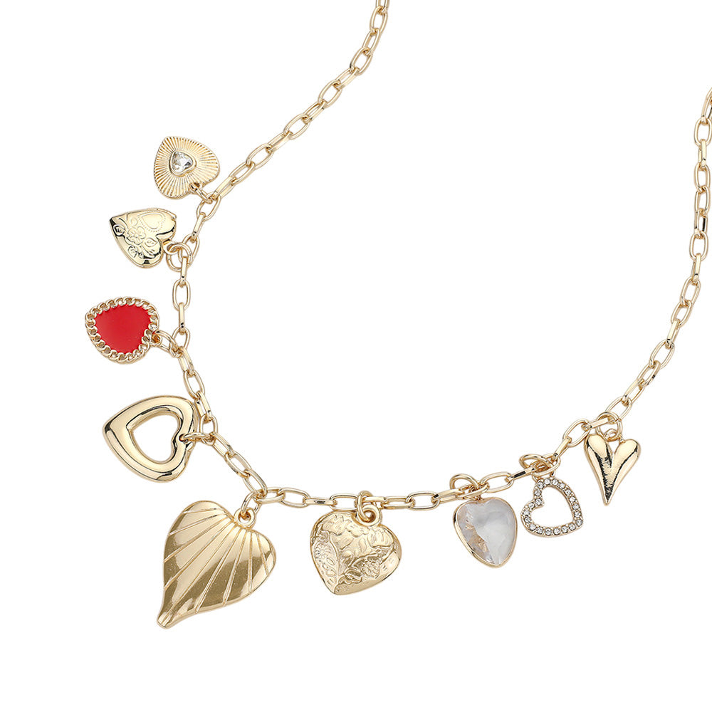 iLLASPARKZ Enamel Stone Paved Metal Heart Charm Station Necklace