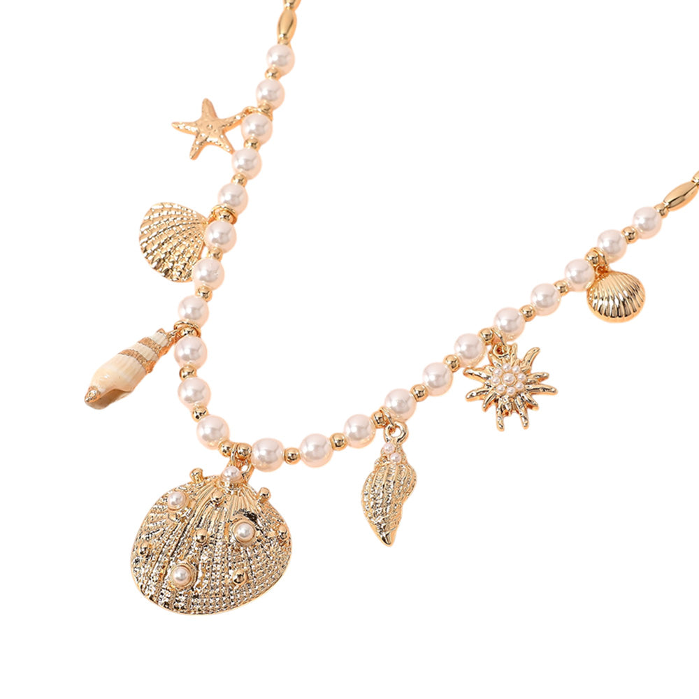 iLLASPARKZ Sea Shell Puka Shell Starfish Charm Station Pearl Necklace