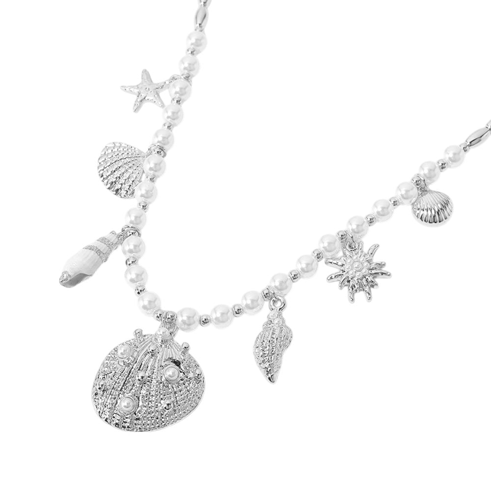 iLLASPARKZ Sea Shell Puka Shell Starfish Charm Station Pearl Necklace