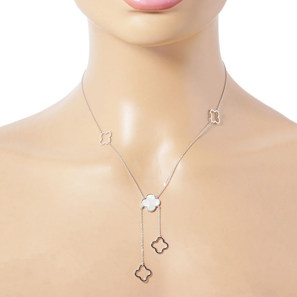 iLLASPARKZ White Gold Dipped Mother Of Pearl Quatrefoil Link Necklace