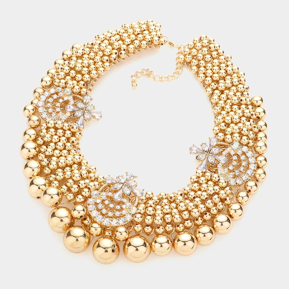 iLLASPARKZ Floral Stone Embellished Metal Ball Collar Necklace