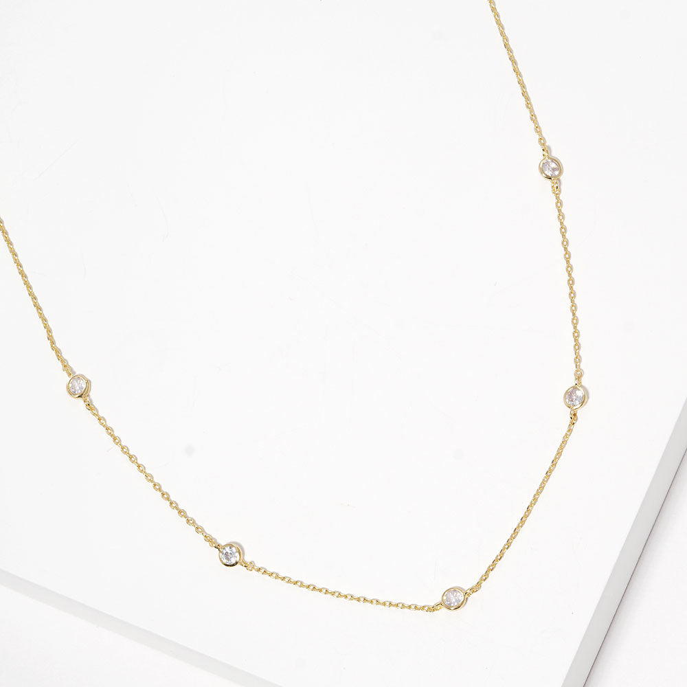 iLLASPARKZ Gold Dipped Brass Metal Round CZ Station Necklace