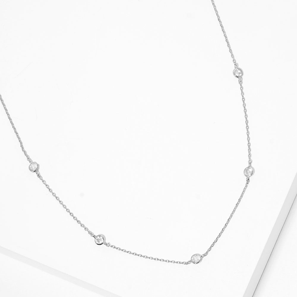 iLLASPARKZ White Gold Dipped Brass Metal Round CZ Station Necklace