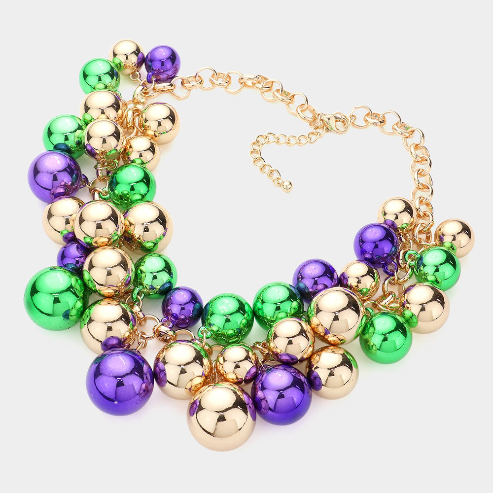 iLLASPARKZ Mardi Gras Metal Ball Statement Necklace