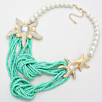 iLLASPARKZ Chunky Crystal Starfish Seed Bead Pearl Necklace