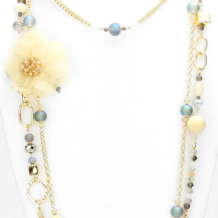 iLLASPARKZ Triple Layered Beaded Mesh Flower Accented Bib Necklace