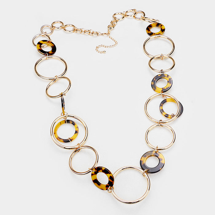 iLLASPARKZ Tortoise Celluloid Acetate Hoop Metal Link Long Necklace