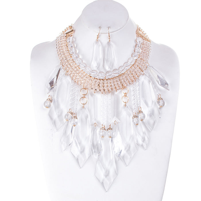 iLLASPARKZ Angled Clear Lucite Bead Statement Necklace