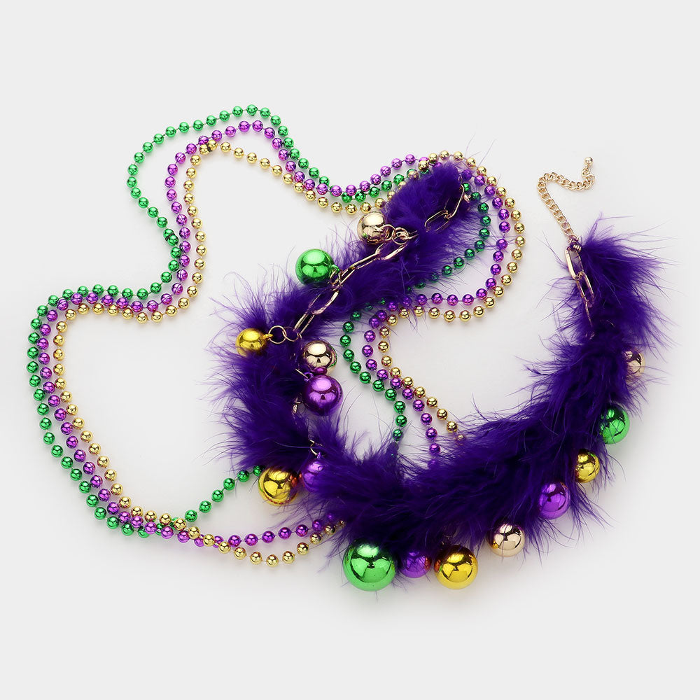 iLLASPARKZ Mardi Gras Feather Ball Beaded Layered Necklace